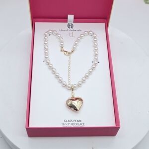 House of Harlow 1960 Glass Pearl Heart 16" + 3" Necklace